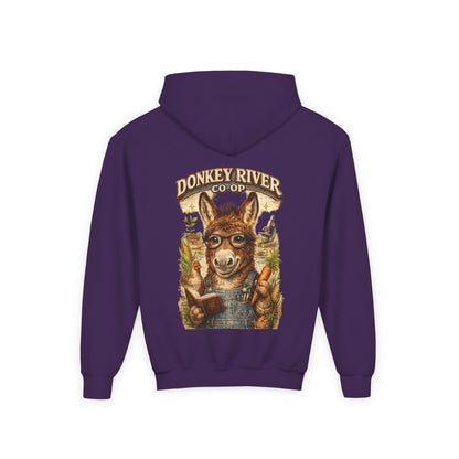 Youth Donkey River Co-op Hoodie — Cute Farm Donkey Graphic Sweatshirt