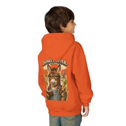 Youth Donkey River Co-op Hoodie — Cute Farm Donkey Graphic Sweatshirt