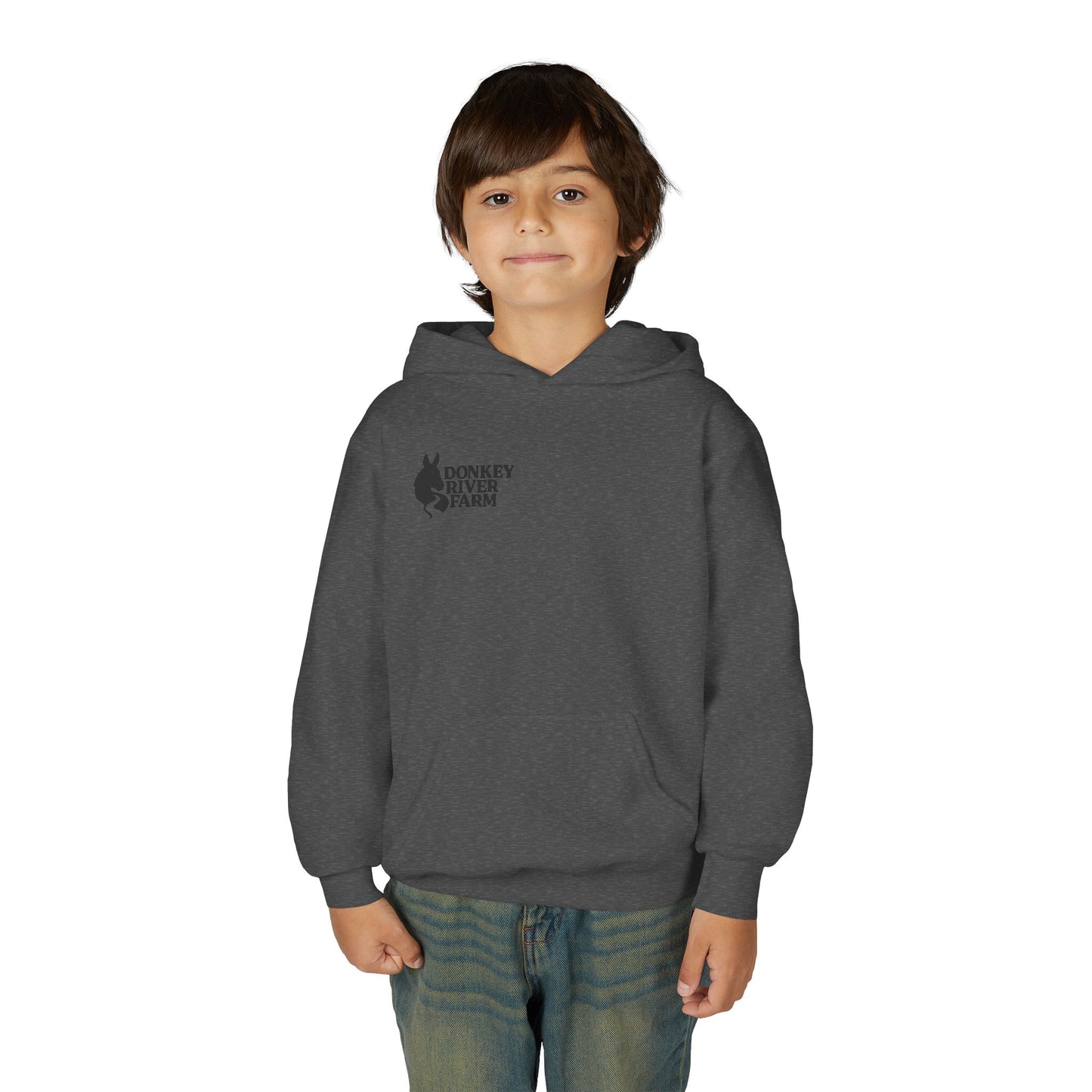 Youth Donkey River Co-op Hoodie — Cute Farm Donkey Graphic Sweatshirt