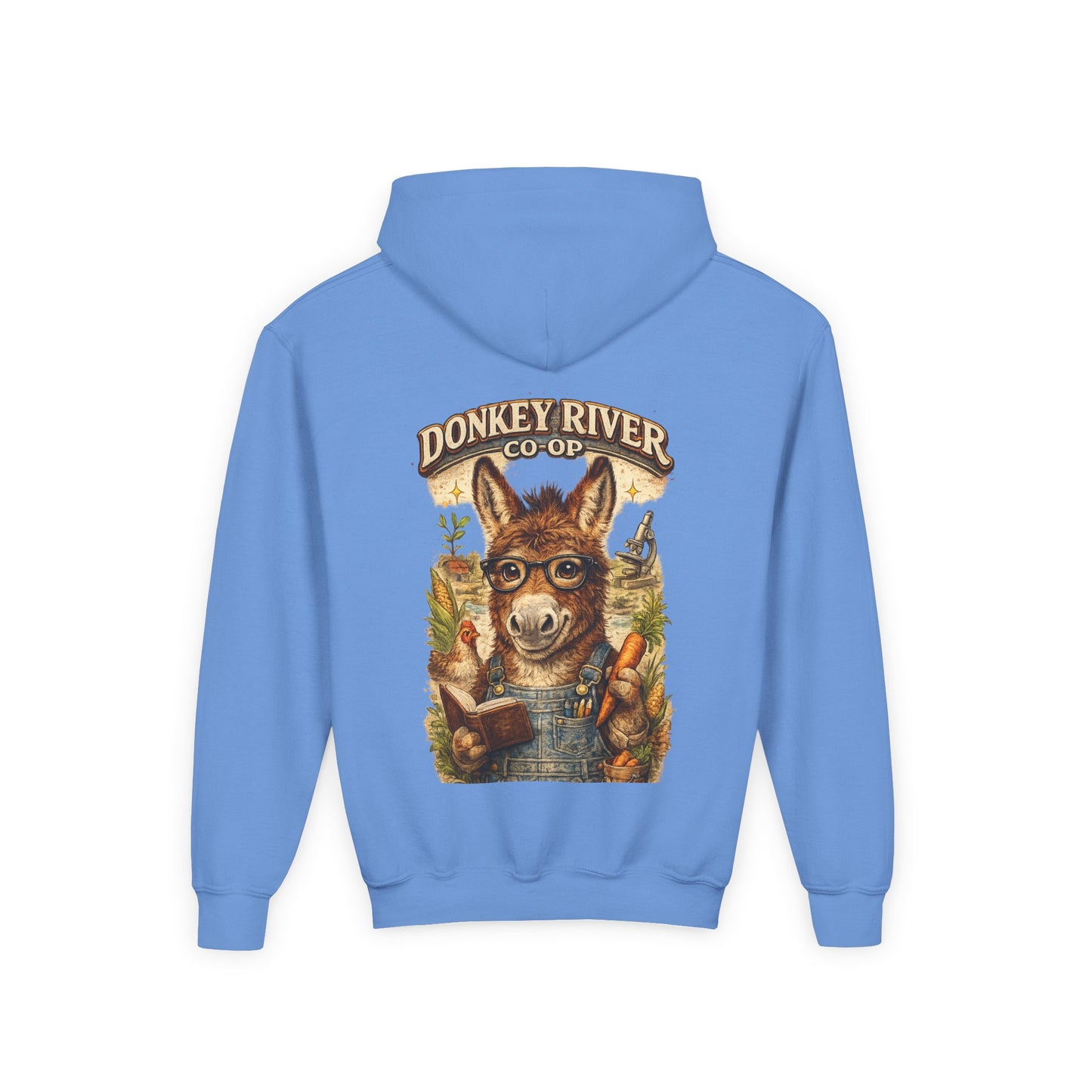 Youth Donkey River Co-op Hoodie — Cute Farm Donkey Graphic Sweatshirt