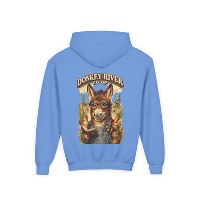 Youth Donkey River Co-op Hoodie — Cute Farm Donkey Graphic Sweatshirt