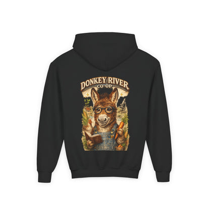 Youth Donkey River Co-op Hoodie — Cute Farm Donkey Graphic Sweatshirt