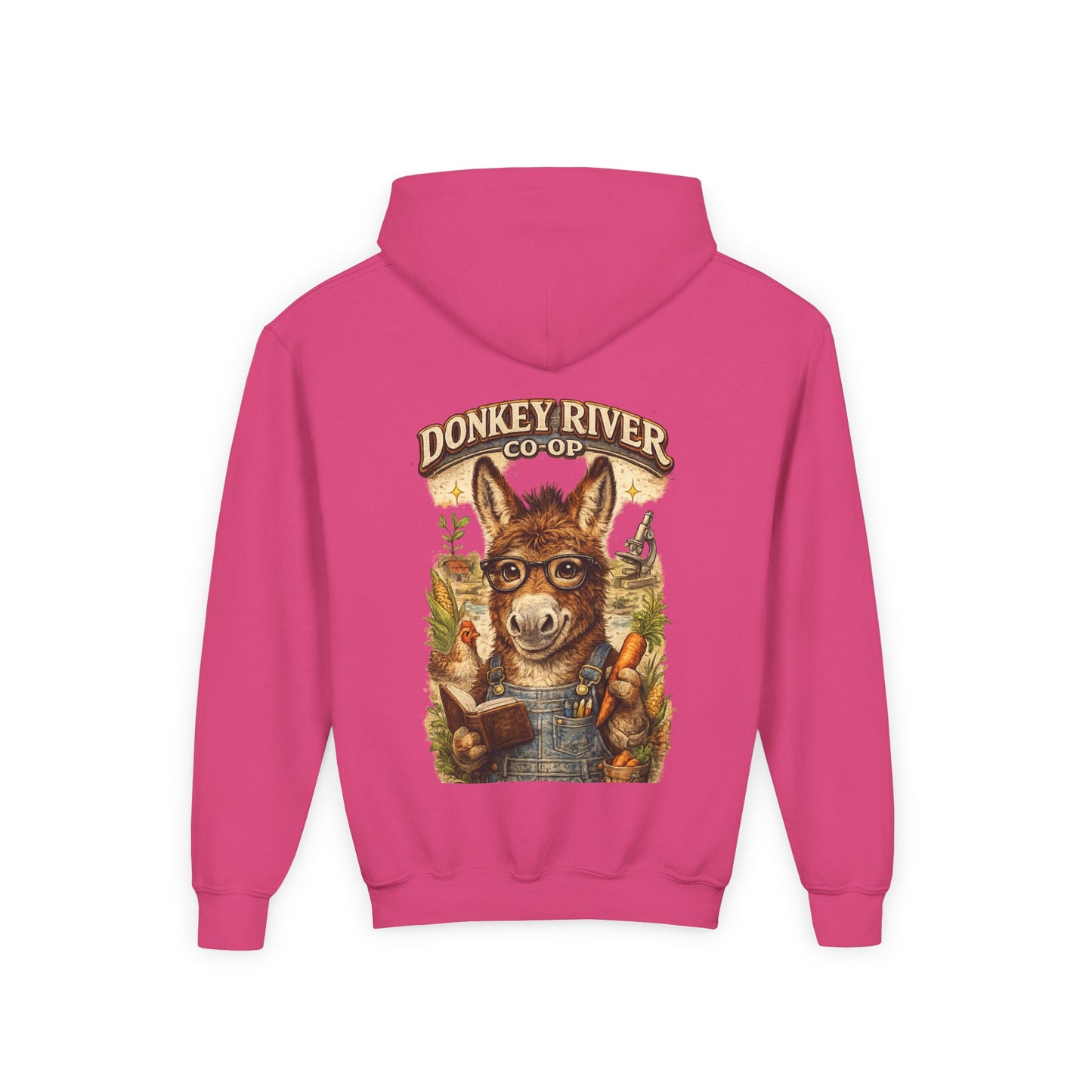 Youth Donkey River Co-op Hoodie — Cute Farm Donkey Graphic Sweatshirt