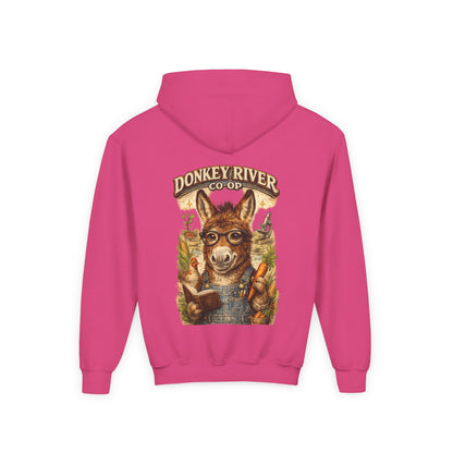 Youth Donkey River Co-op Hoodie — Cute Farm Donkey Graphic Sweatshirt