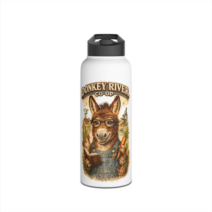 Donkey River Co-op Stainless Steel Water Bottle — Farm Donkey with Carrots Design