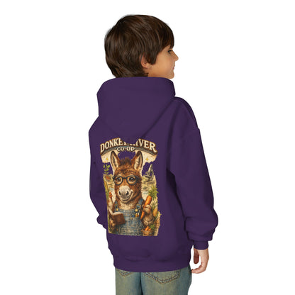 Youth Donkey River Co-op Hoodie — Cute Farm Donkey Graphic Sweatshirt