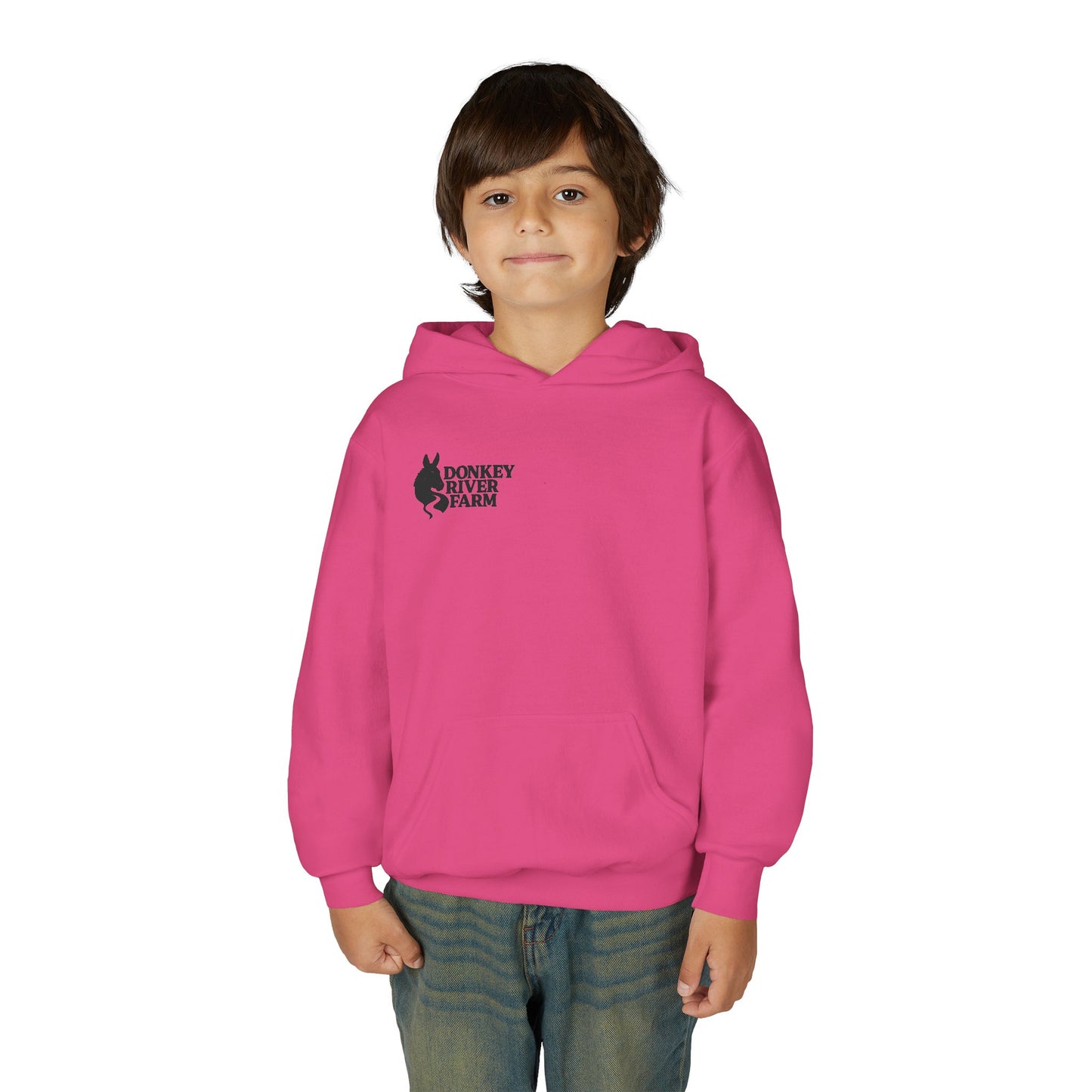 Youth Donkey River Co-op Hoodie — Cute Farm Donkey Graphic Sweatshirt