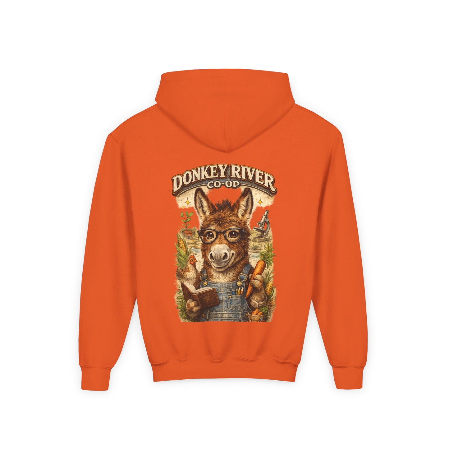 Youth Donkey River Co-op Hoodie — Cute Farm Donkey Graphic Sweatshirt