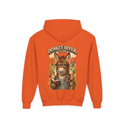 Youth Donkey River Co-op Hoodie — Cute Farm Donkey Graphic Sweatshirt