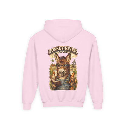 Youth Donkey River Co-op Hoodie — Cute Farm Donkey Graphic Sweatshirt