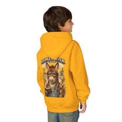 Youth Donkey River Co-op Hoodie — Cute Farm Donkey Graphic Sweatshirt