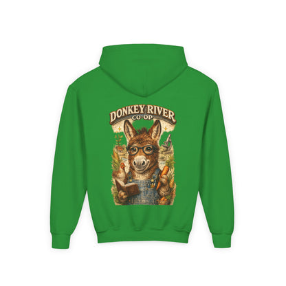 Youth Donkey River Co-op Hoodie — Cute Farm Donkey Graphic Sweatshirt