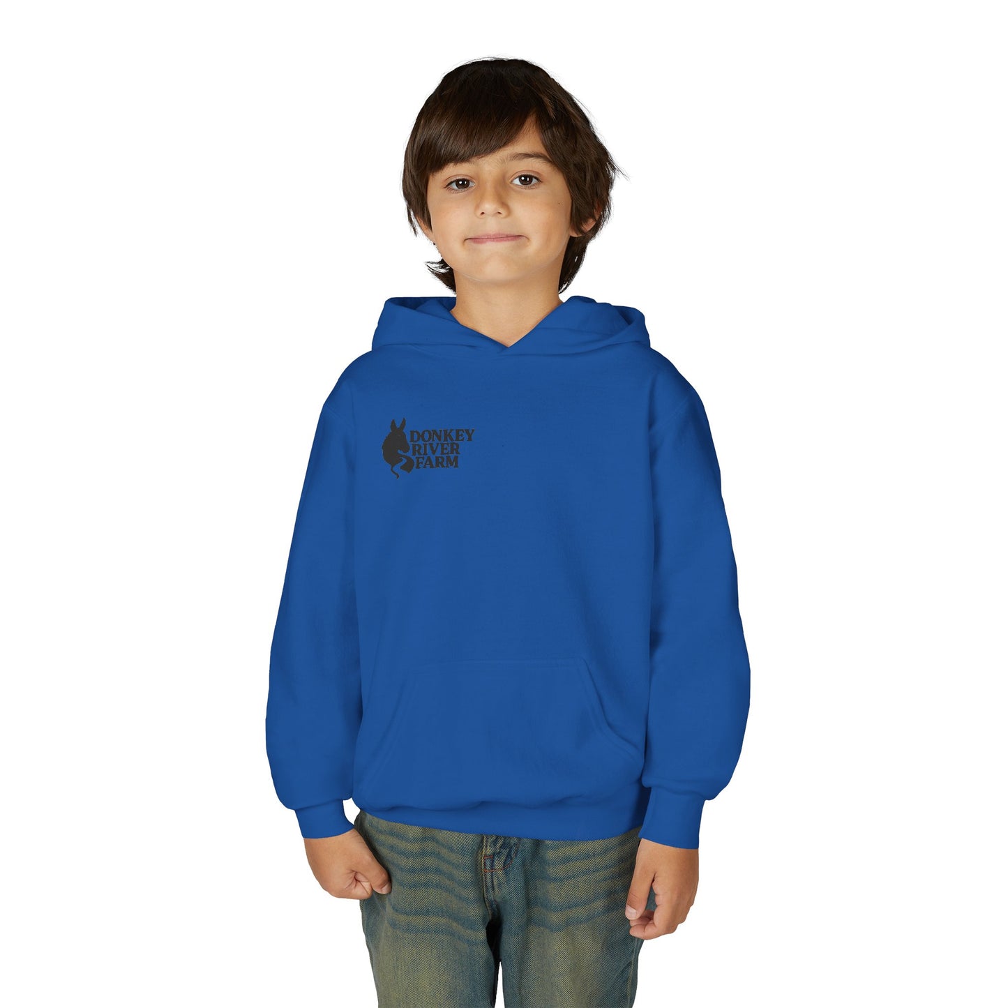 Youth Donkey River Co-op Hoodie — Cute Farm Donkey Graphic Sweatshirt