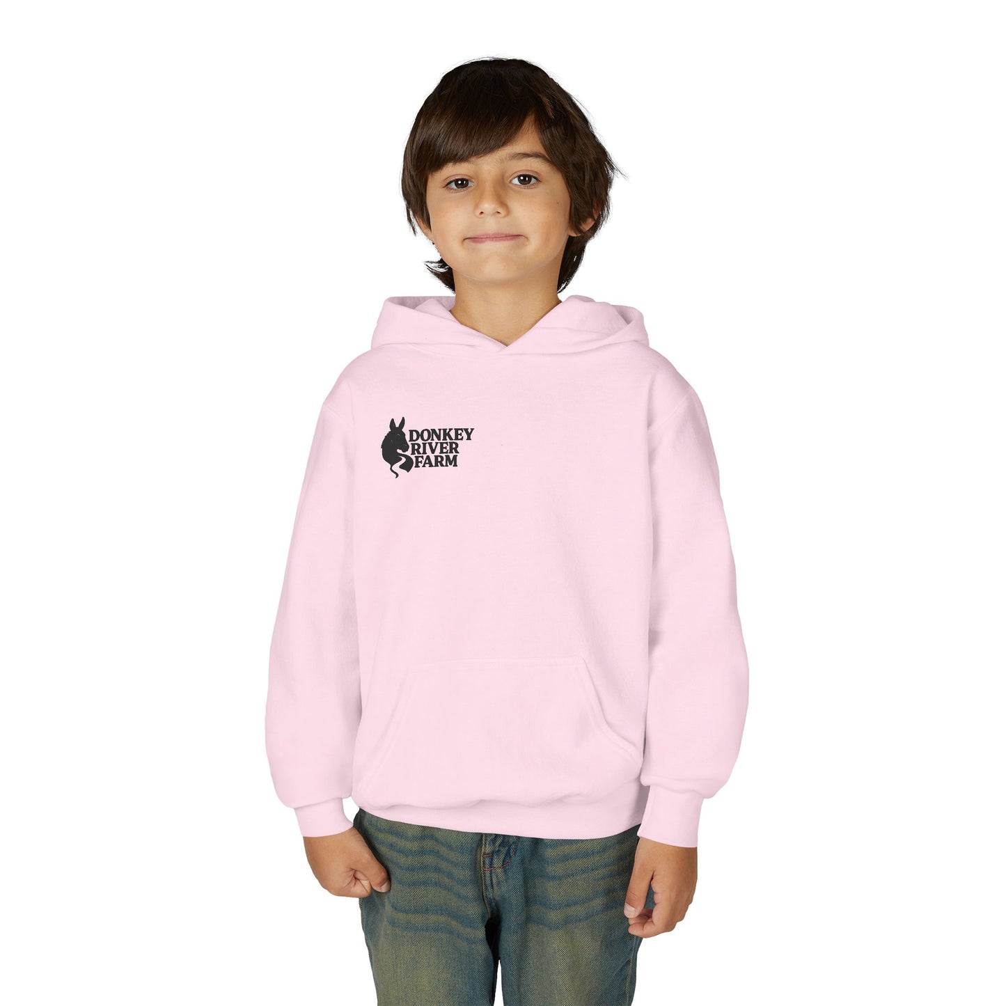 Youth Donkey River Co-op Hoodie — Cute Farm Donkey Graphic Sweatshirt