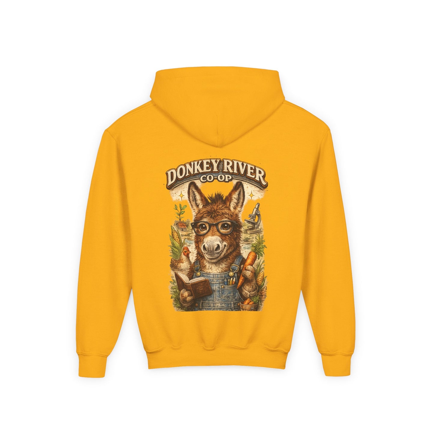 Youth Donkey River Co-op Hoodie — Cute Farm Donkey Graphic Sweatshirt