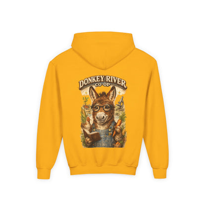 Youth Donkey River Co-op Hoodie — Cute Farm Donkey Graphic Sweatshirt