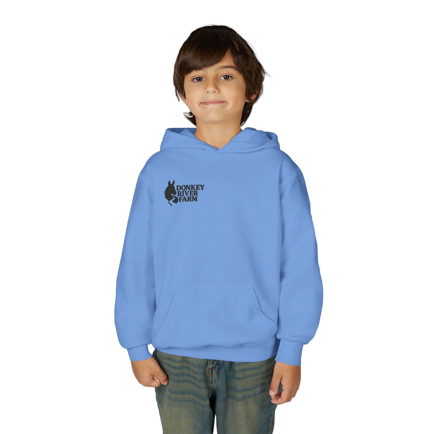 Youth Donkey River Co-op Hoodie — Cute Farm Donkey Graphic Sweatshirt