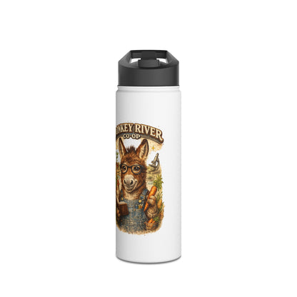 Donkey River Co-op Stainless Steel Water Bottle — Farm Donkey with Carrots Design