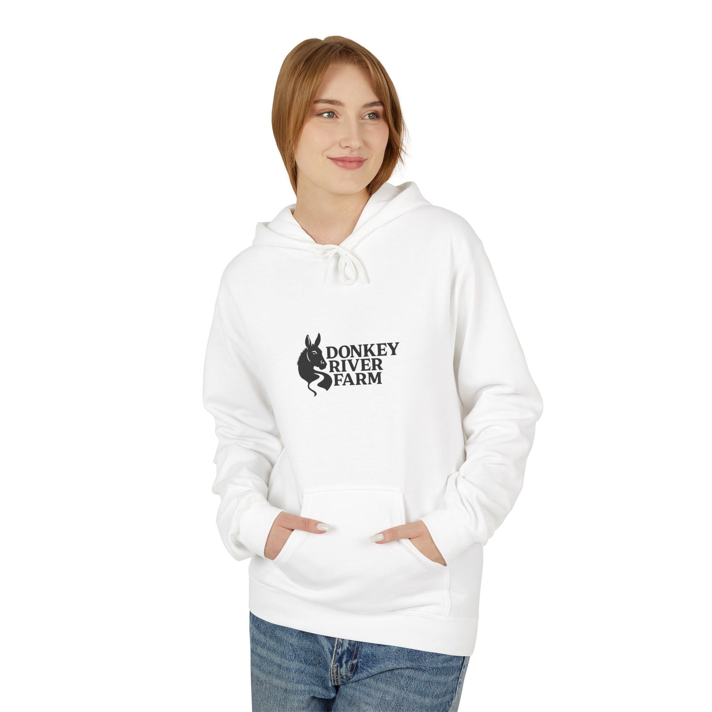 Donkey River Farm Hoodie — Small Logo Farm Animal Graphic Pullover