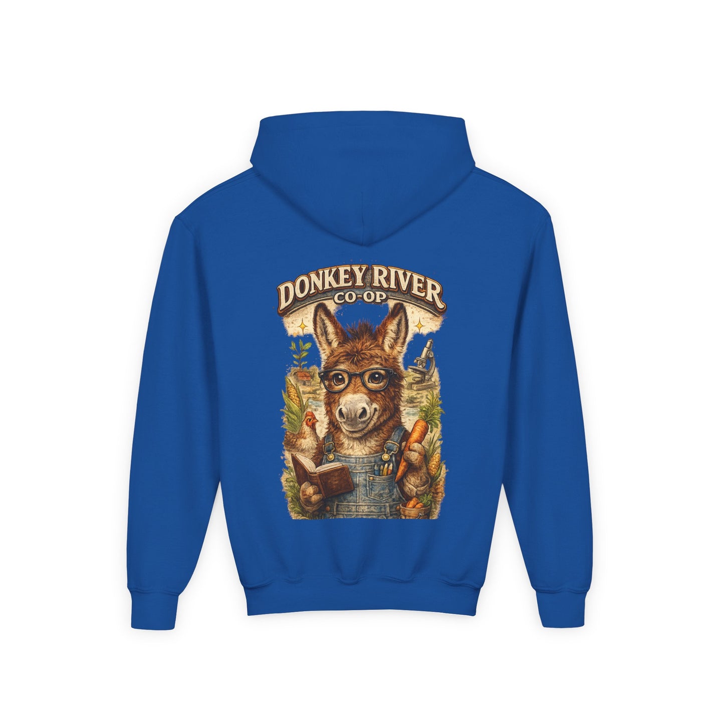 Youth Donkey River Co-op Hoodie — Cute Farm Donkey Graphic Sweatshirt