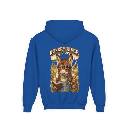 Youth Donkey River Co-op Hoodie — Cute Farm Donkey Graphic Sweatshirt