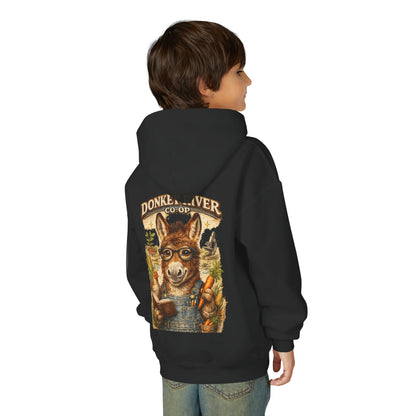 Youth Donkey River Co-op Hoodie — Cute Farm Donkey Graphic Sweatshirt