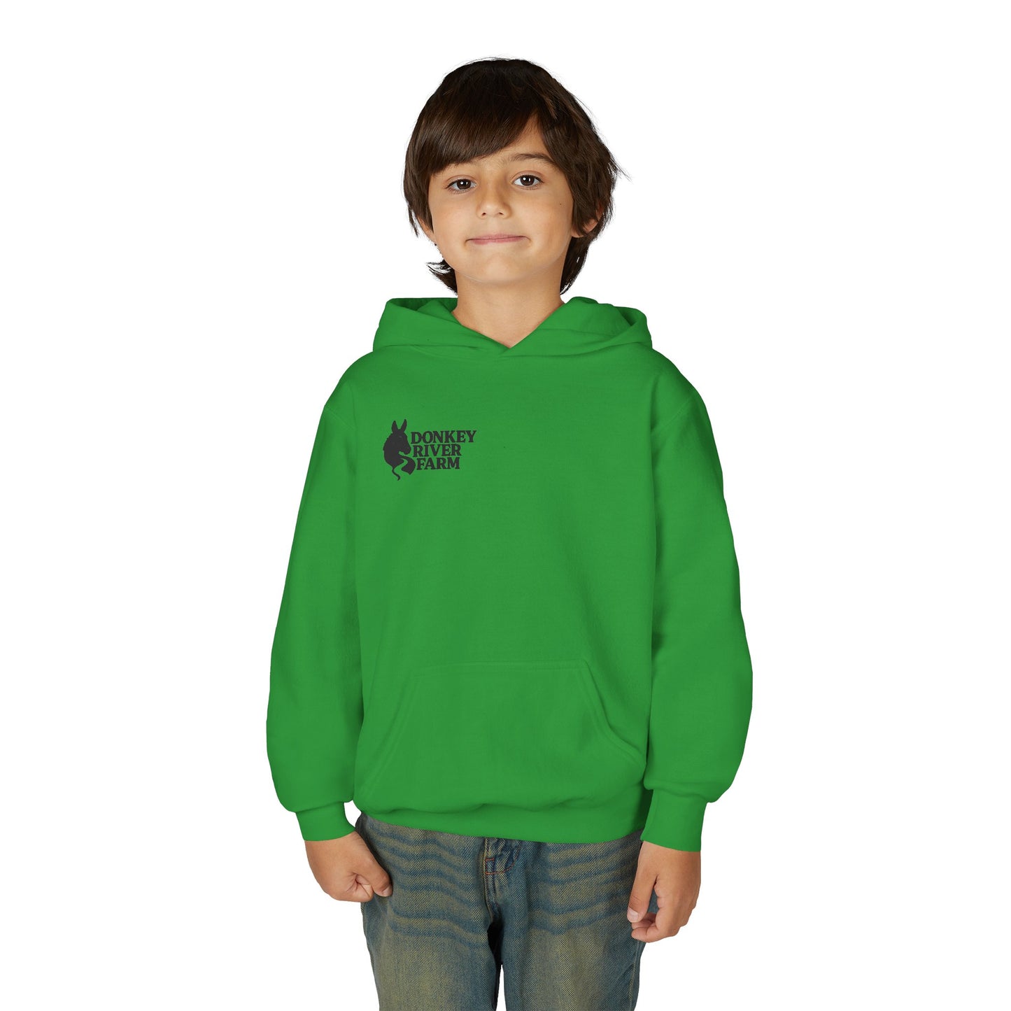 Youth Donkey River Co-op Hoodie — Cute Farm Donkey Graphic Sweatshirt