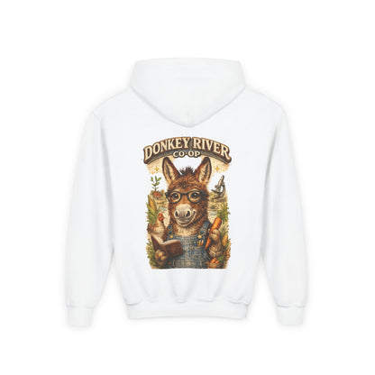 Youth Donkey River Co-op Hoodie — Cute Farm Donkey Graphic Sweatshirt