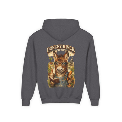 Youth Donkey River Co-op Hoodie — Cute Farm Donkey Graphic Sweatshirt